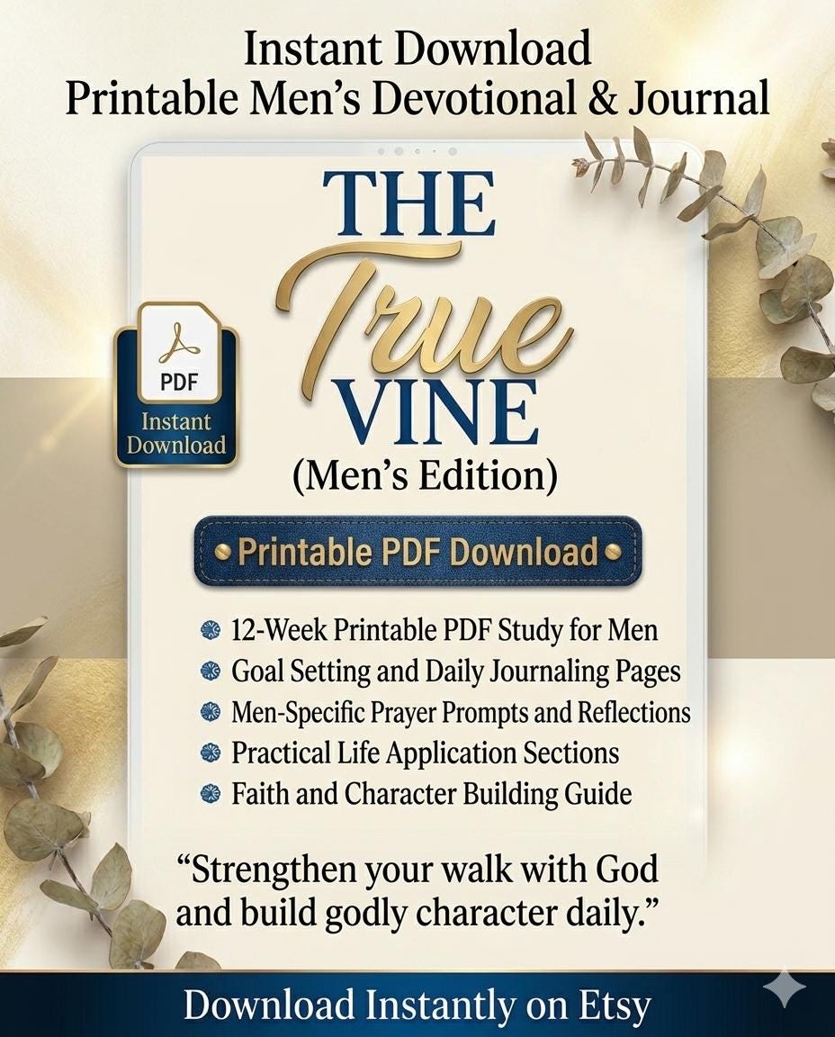 The True Vine Men’s Devotional | Christian Devotional for Men | Spiritual Growth & Discipline Workbook | Prayer Bible Study Guide for Men